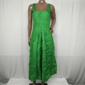 Tory Burch Women's Pleated Linen Midi Dress Bright Leaf Green Size 0